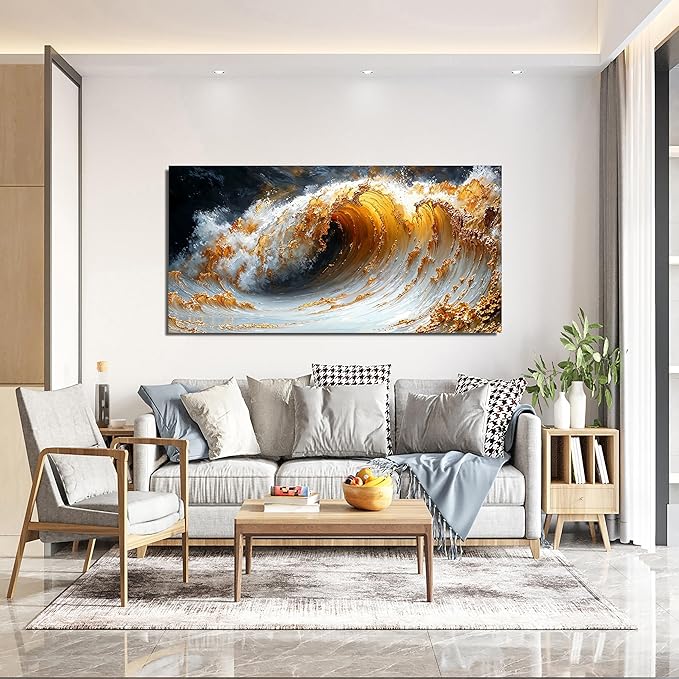 Canvas Wall Art Decor Large Artwork for Walls Wall Art Pictures for Living Room Art Work for Wall Decor Gold Wave Wall Art Prints Modern Abstract Wall Art Kitchen Bedroom Office Decor 20" X 40"