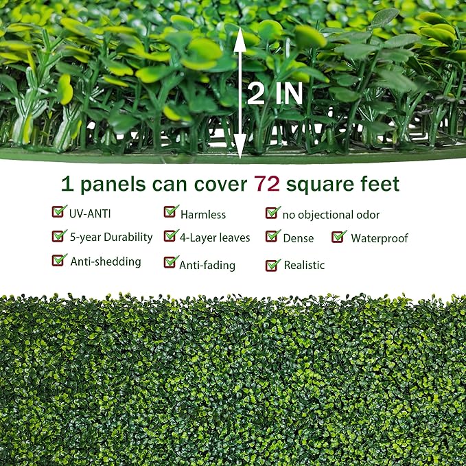 Artificial Boxwood Roll Panels: 6FT X 12FT (72 sqft) UV-Anti Artificial Ivy Privacy Fence Wall Screen for Indoor Outdoor Green Grass Wall Decor & Ivy Fence Covering Privacy