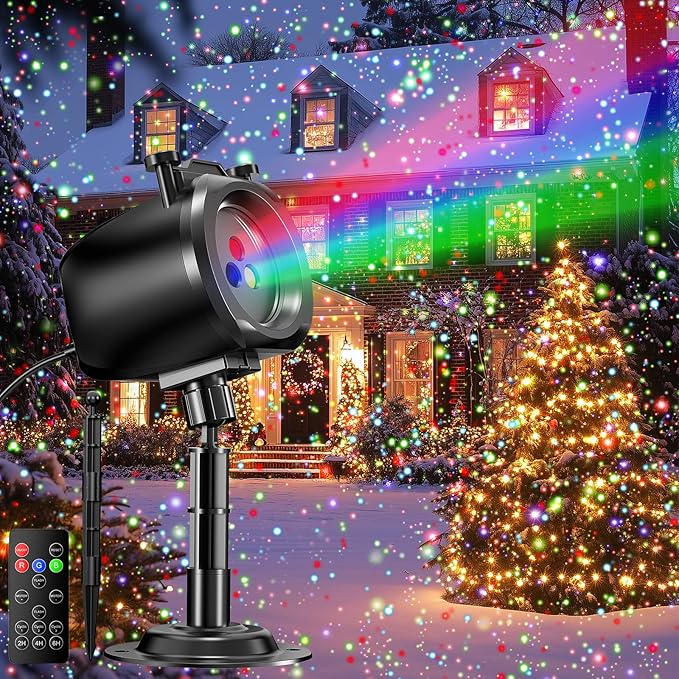 Christmas Laser Projector Light Outdoor, RGB 3 Colors Laser Lights with 24 Patterns, IP65 Waterproof Star Projector Firefly Moving Lights Show Decor for Garden Yard Christmas Halloween Holiday Party