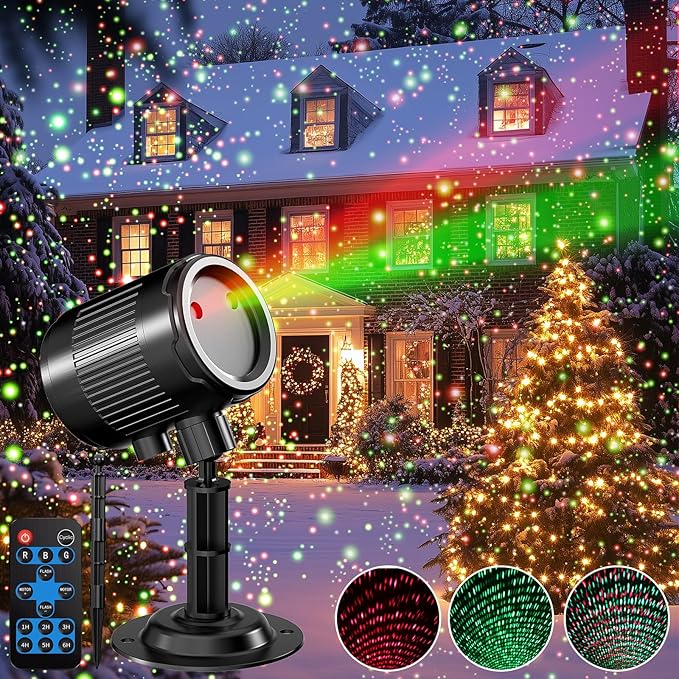 Christmas Laser Projector Light Outdoor: Green Red 2 Color Firefly Laser Lights, IP65 Waterproof Star Projector Lights Show Decor for Garden Yard Holiday Party, Christmas Halloween New Year Gift