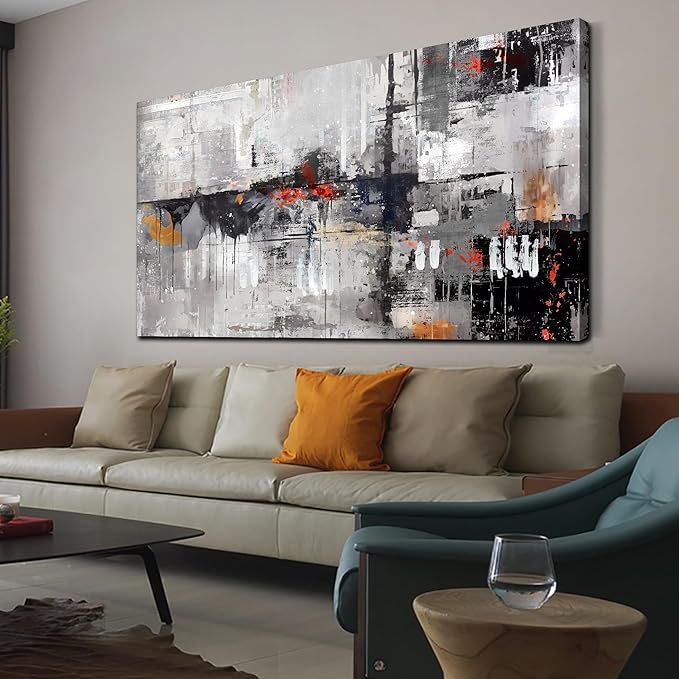Abstract Wall-Art Canvas - Gray Wall Art for Living Room- Black and White Wall Decor Bedroom Office Pictures Size 29" x 59"
