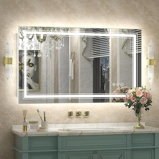 40x24 LED Bathroom Mirror with Lights, LED Dimmable Vanity Mirror for Wall, Backlit and Front Lighted Mirror, Anti-Fog, Shatte-rpoof (Horizontal/Vertical)