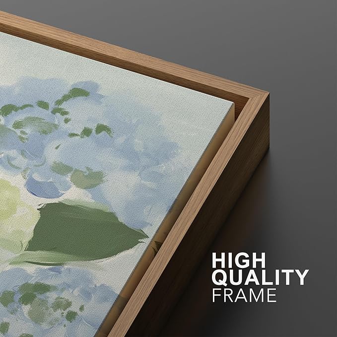 MUDECOR Framed Wall Art Print Set Blue Hydrangea Floral Botanical with Green Leaves Illustrations Modern Art Boho Decorative Colorful Chic for Living Room, Bedroom, Office - 16"x24"x3 Natural