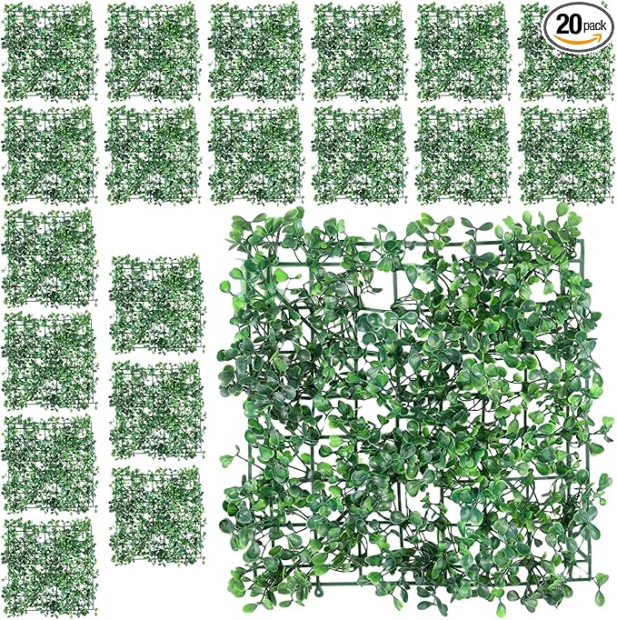 JEUIHAU 20 PCS 10x10 Inch Artificial Grass Wall Panels, Boxwood Hedge Privacy Screen for Indoor Outdoor Wedding Venue, Business Space, Garden Balcony Party Decor
