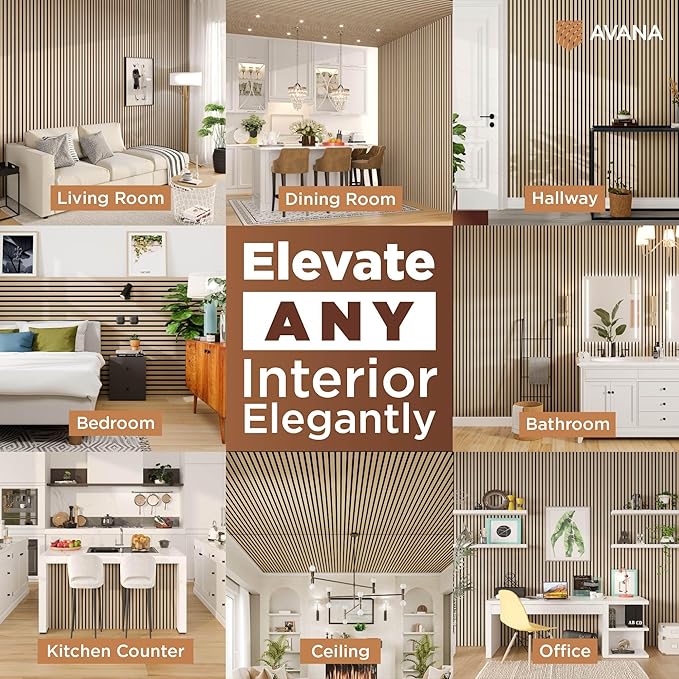 Avana Acoustic Wood Wall Panels – 94.4 x 12.6 Inch White Oak Acoustic Panels 4 PCs – Wall Panels For Interior Wall Decor for Homes, Offices, Studios – Pleasing Design Wood Panels For Wall