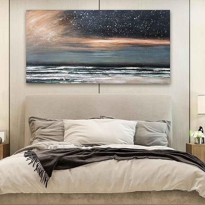 Canvas Wall Art for Living Room Artwork for Walls Canvas Modern Art Wall Decor Nature Starry Wall Art Decor Coastal Beach Wall Art Paintings Prints Art Work for Home Office Kitchen Wall Decor 24"X48"