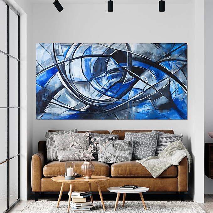 Abstract Wall Art Decor Wall Art Pictures for Living Room Abstract Canvas Art Wall Decor Modern Blue Wall Art Prints Artwork for Walls Black and White Wall Art Decorations Home Office Decor 20" X 40"