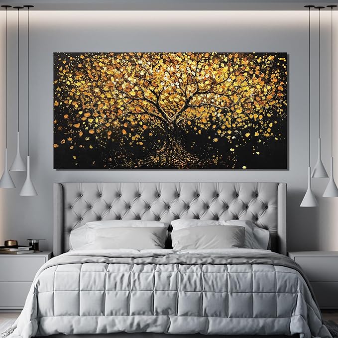 Canvas Wall Art Decor Wall Art Pictures for Living Room Canvas Modern Art Wall Decor Black and Yellow Wall Art Decor Tree of Life Wall Art Prints Art Work for Home Office Kitchen Wall Decor 24"X48"