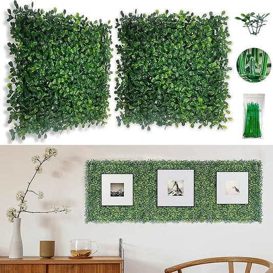 Bybeton Artificial Boxwood Grass Wall Panels - 10"x 10" (10Pcs) Faux Green Panels for Interior Backdrop - Garden - Indoor Outdoor Plants Decor