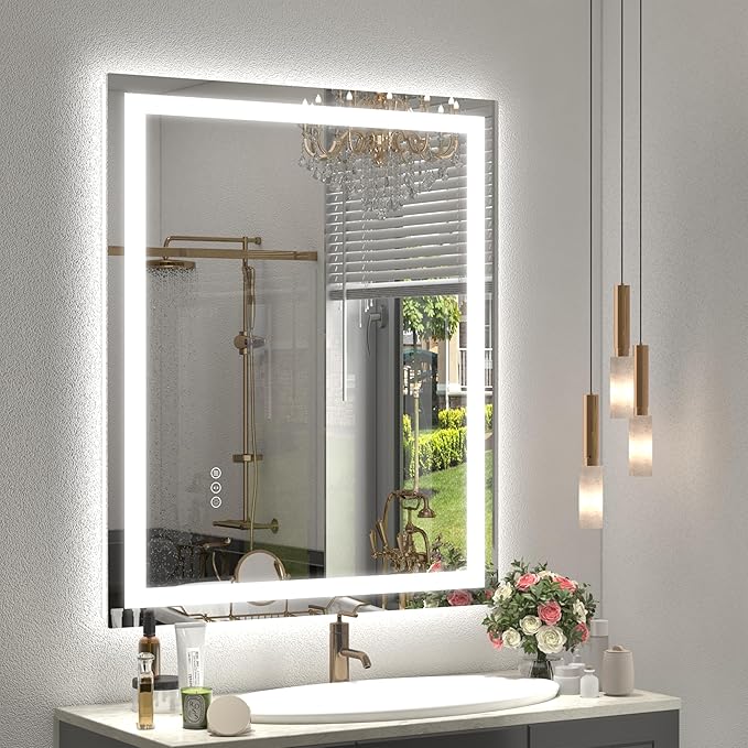 LED Bathroom Mirror 30x36, Dimmable Vanity Mirror with Backlit and Front Lights, Anti-Fog, Memory, 3 Colors, Shatter-Proof, ETL Listed (Horizontal/Vertical)