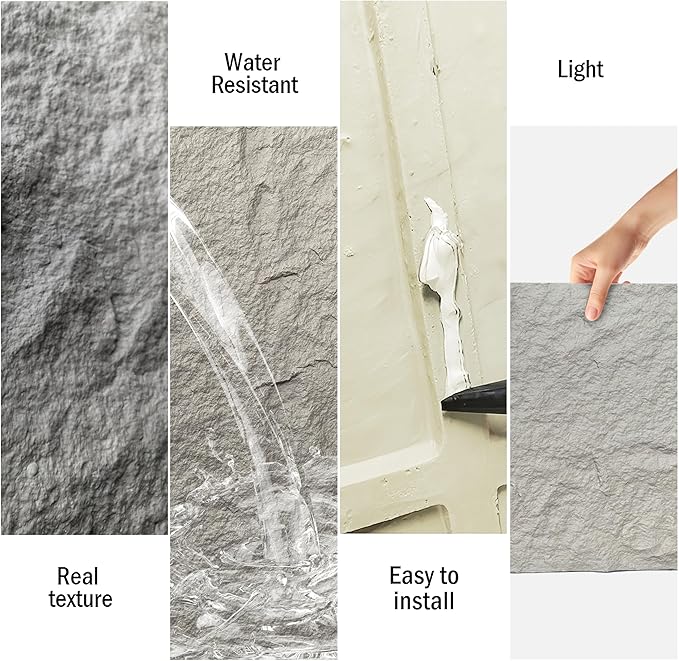 4PCS PU Wall Panels Stone Texture for Interior Wall Decor|3D Wall Panels with Grey Stone Texture|47.24"*23.62" (Grey)