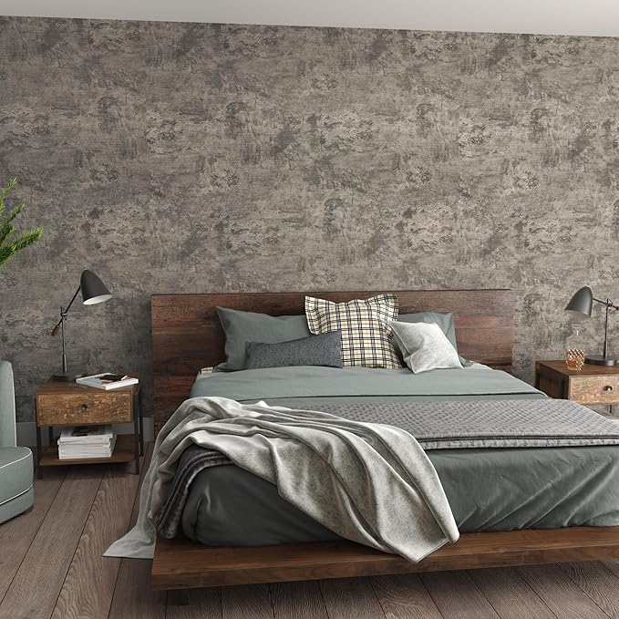 31"×354" Extra Thicker Light Brown Grey Concrete Contact Paper Gray Concrete Wallpaper Peel and Stick Wide Viny Wrap 3D Textured Cement Waterproof Wall Sticker for Walls Bedroom Bathroom Gym