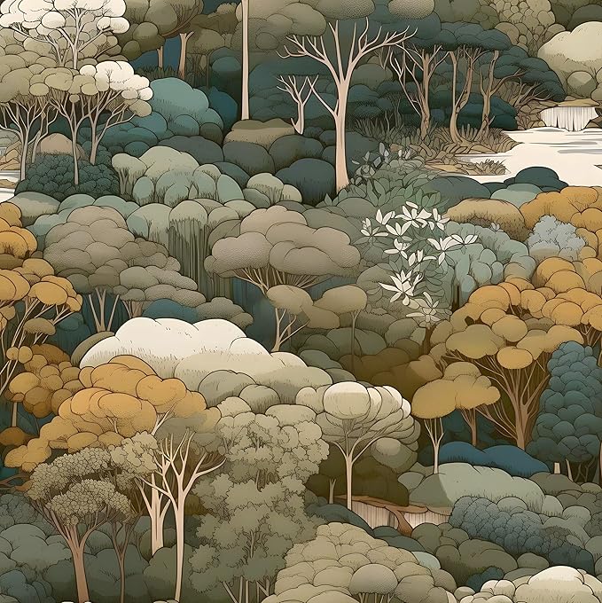 Autumn Forest Wallpaper Peel and Stick Vintage Yellow Trees Woodland Contact Paper 17.4" x 393" Waterproof Self-Adhesive Wall Paper for Bedroom Countertop Desk Cabinets Shelf Decor Renter Friendly