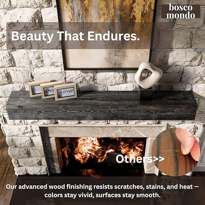 BoscoMondo Fireplace Mantel, Wall-Mounted 72 inch Floating Shelf for Wall, Tv Shelf, Rustic Shelf - 8x6x72 Jacobean