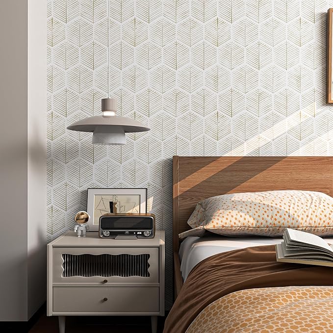 MelunMer Modern Peel and Stick Wallpaper Boho Contact Paper for Cabinets/Drawers 591In L 17.3In W Self Adhesive Removable Wallpaper for Bedroom/Bathroom Waterproof Geometric Contact Paper Beige/White