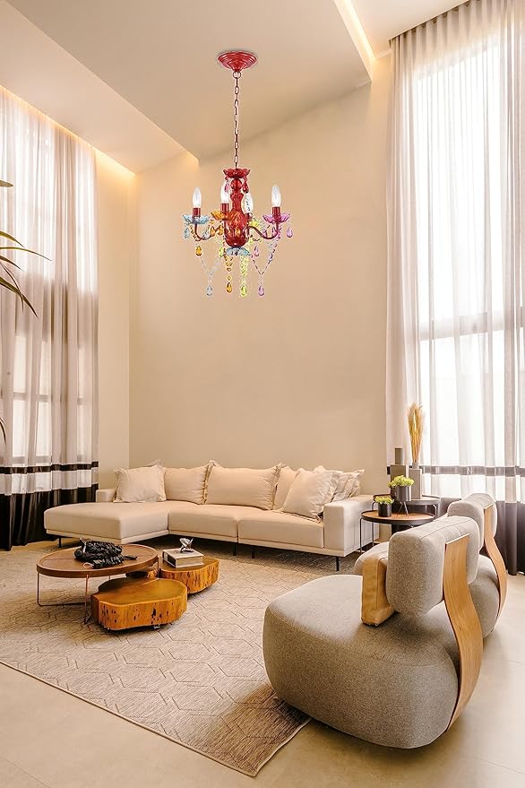 LaLuLa Mini Crystal Chandelier Lighting Colorful Chandeliers Small 4 Light Chandelier with Multicolor Acrylic Crystals Pendant Light Fixtures