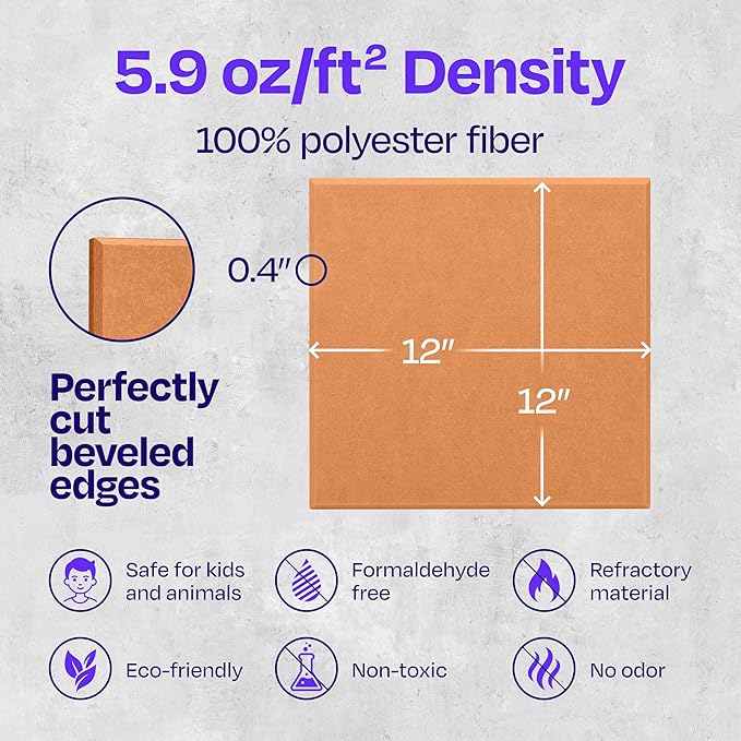 Acoustic Panels 12-Pack Soundproof Wall 12"X12"X0.4" - High Density Sound Dampening [70'S Orange Square]