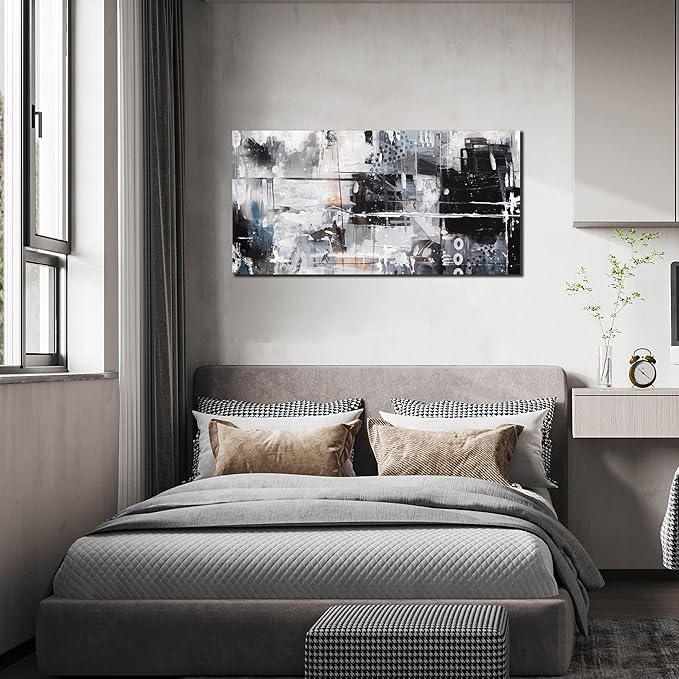 Abstract Art Wall Decor Office - Black And White Pictures Wall Art for Living Room - Modern Prints Wall Art Bedroom Size 20" x 40"