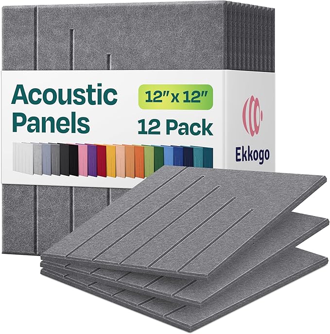 Acoustic Panels 12-Pack Soundproof Wall Panels 12"x12"x0.4" Decorative Sound Dampening for Your Home, Office, Studio, Bedroom & More with Unique LineWave Carving [Pebble Gray]