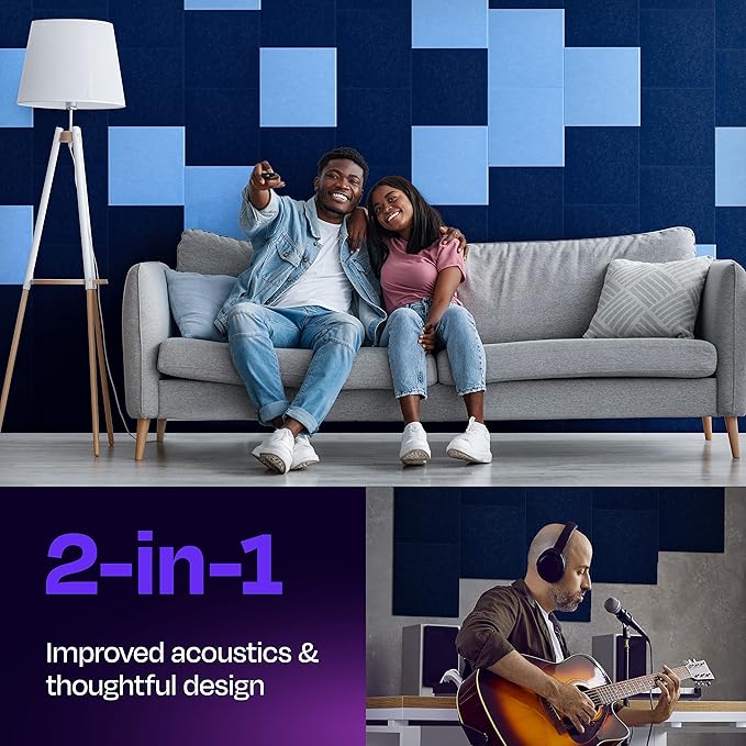 Acoustic Panels 12-Pack Soundproof Wall Panels 12"X12"X0.4" Sound Panels High Density Sound Dampening Panels - [Denim Blue Square]