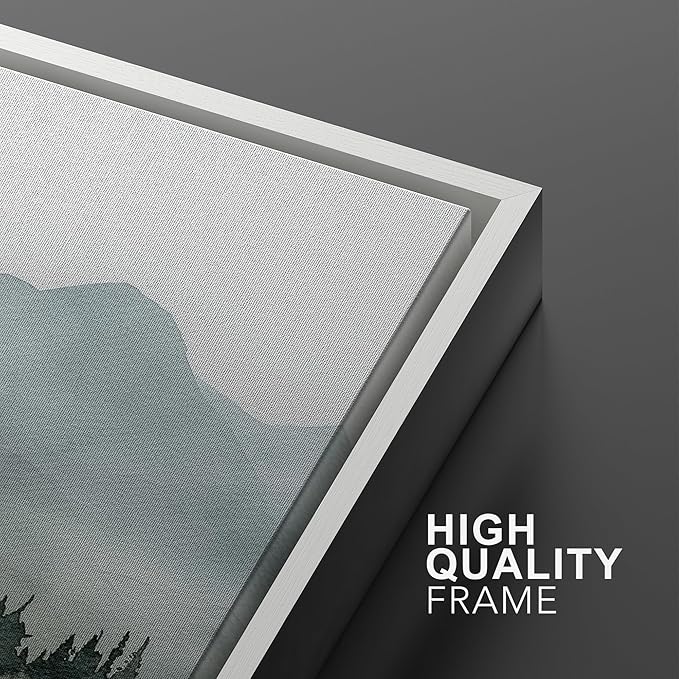 MUDECOR Framed Wall Art Print Set Misty Mountain Lake Watercolor Serene Illustrations Modern Art Boho Decorative Colorful Chic for Living Room, Bedroom, Office - 24"x36"x3 White