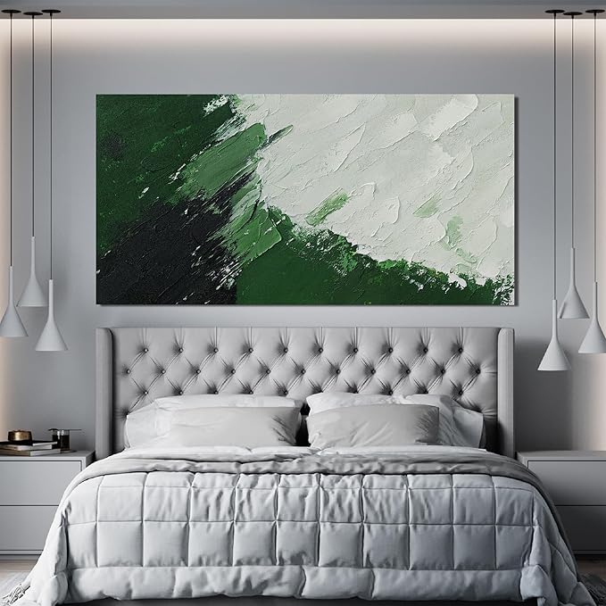 Canvas Wall Art Decor Large Green Abstract Wall Art Prints Wall Art Pictures for Living Room Canvas Art Wall Decor Modern White Wall Art Abstract Artwork for Walls Bedroom Office Decor 24" X 48"