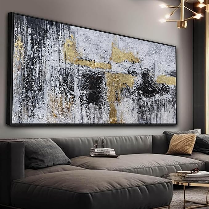 Large Abstract Wall Art Wall Decor Bedroom Pictures Artwork Black And Gold Wall Decor Artwork Modern Painting Wall Decoration Pictures For Living Room Home Kitchen Office 29x58 Inch Framed