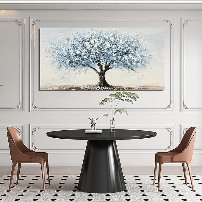 Canvas Wall Art Decor Large Tree of Life Wall Art Decorations Canvas Art Wall Decor Wall Art Pictures for Living Room Vintage White Blue Wall Art Prints Artwork for Walls Bedroom Office Decor 24"X48"