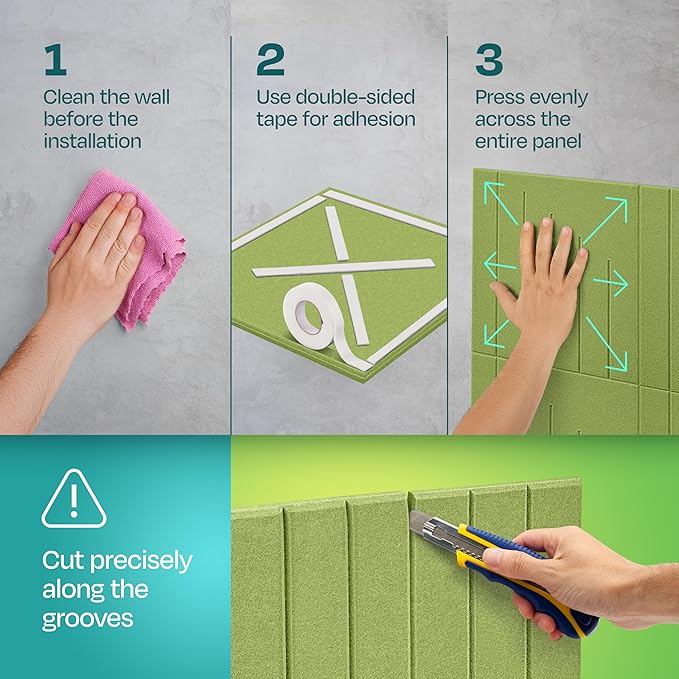 Acoustic Panels 12-Pack Soundproof Wall Panels 12"x12"x0.4" Decorative Sound Dampening for Your Home, Office, Studio, Bedroom & More with Unique LineWave Carving [Gin Green]