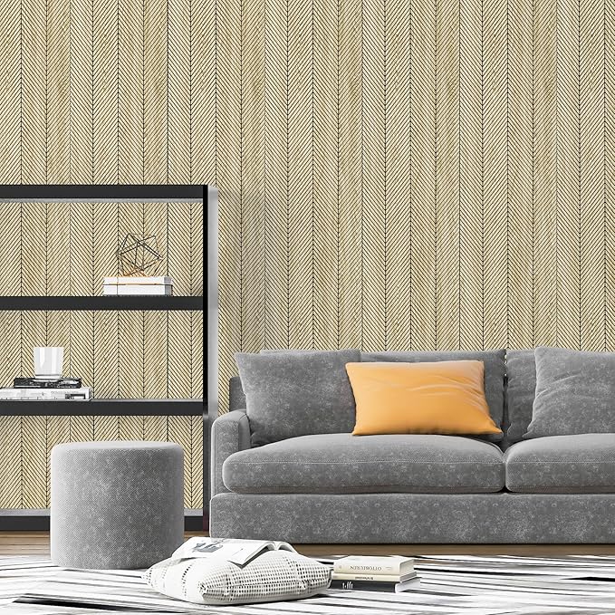 Art3d 4-Pack Glue-On Herringbone Wainscoting Panel for Interior Wall Decor - 104 x 12 Inch Polystyrene Ultralight Slim Slat Wall Panels for Living Room Bedroom, Oak