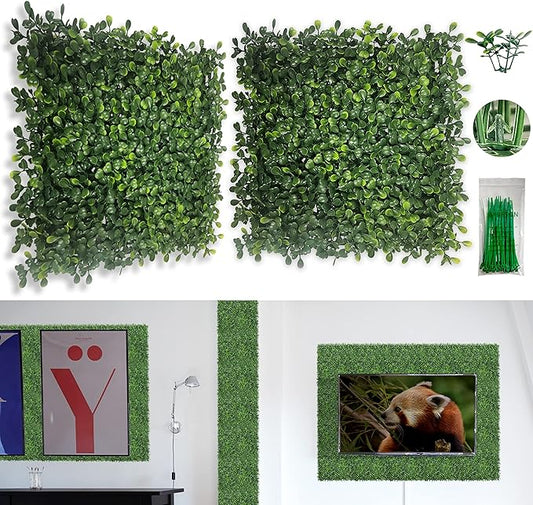 Bybeton Artificial Grass Wall Panel,10"x 10"(12Pcs) Boxwood Faux Green Wall Panels for Interior Wall, Backdrop Wall,Garden Wall and Indoor Outdoor Plant Wall Decor
