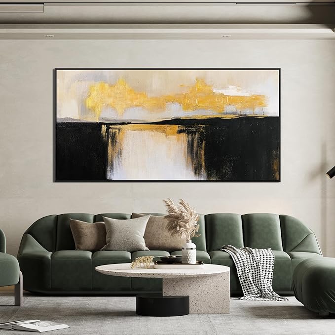 Canvas Wall Art Decor Large Framed Wall Art Decorations Wall Art Pictures For Living Room Abstract Black and Gold Wall Art Prints Abstract Canvas Art Wall Decor Bedroom Office Decor 29" x 58”