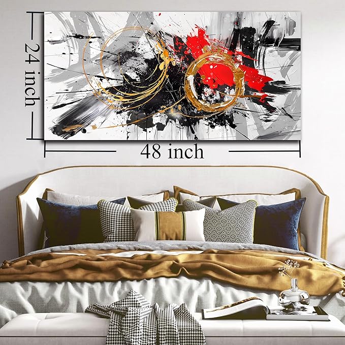 CIRABKY Large Abstract Wall Art Black and White Canvas Wall Art Living Room Art Wall Decor Bedroom Office Prints Pictures Size 24" x 48"