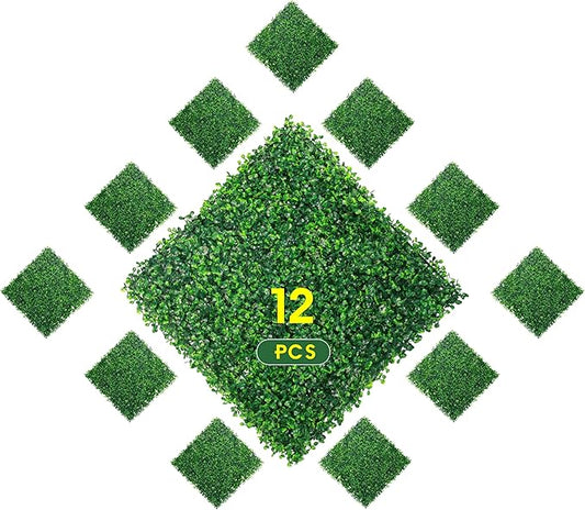 Ogrmar 12 PCS 20"x 20" Artificial Boxwood Panels Topiary Hedge Plant, Privacy Hedge Screen Sun Protected Suitable for Outdoor, Indoor, Garden, Fence, Backyard and Decor (12, 20"x 20")