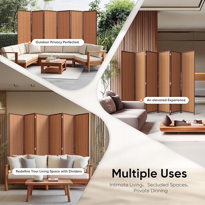 JOSTYLE 6 Panel Folding Privacy Screens 6ft Bamboo Freestanding Room Dividers, 70.9" H x 118" W