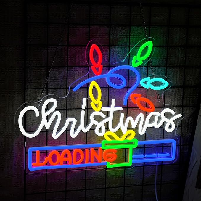 Merry Christmas Neon Sign for Wall Decor USB Powered LED Christmas Gift Loading Neon Light for Xmas Party Home Bar Club Shop Window