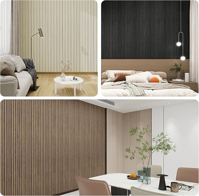 Acoustic Peel & Stick Wall Panels 8 Pack - Soundproof 3D Wood Slat Paneling for Walls/Ceilings (Dark Walnut)