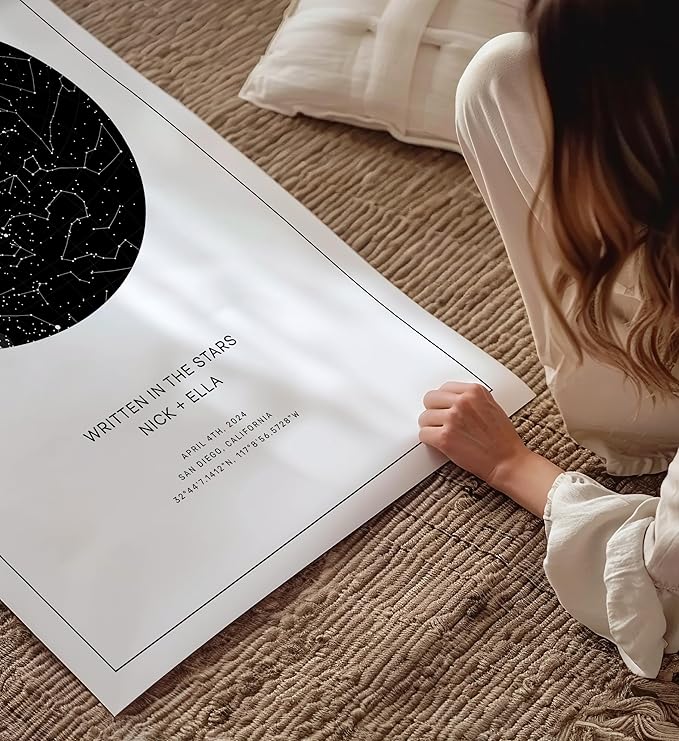 CELESTORY Custom Star Map Framed Night Sky Print Constellation Map Star Chart Gift Wall Art Poster Personalized Star Map for Specific Date Unique Gifts for Him Meaningful Gifts for Her - Star White