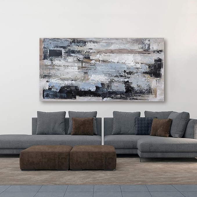 KUPTEU Canvas Wall Art Decor Large Canvas Wall Art For Living Room Abstract Art Blue Black Wall Art Prints Large Art Work for Wall Decor Highland Cow Pictures for Bedroom Office Decor 29"x58"