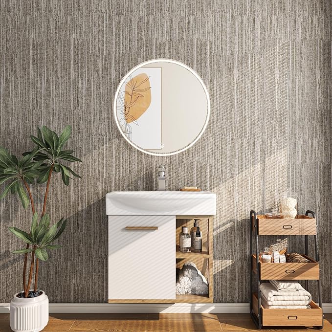 LaCheery 24"x160" Removable Grasscloth Textured Wallpaper Peel and Stick Metallic Taupe Wallpaper Self Adhesive Fabric Contact Paper Peel and Stick for Bathroom Bedroom Walls Desk Furniture Vinyl Roll