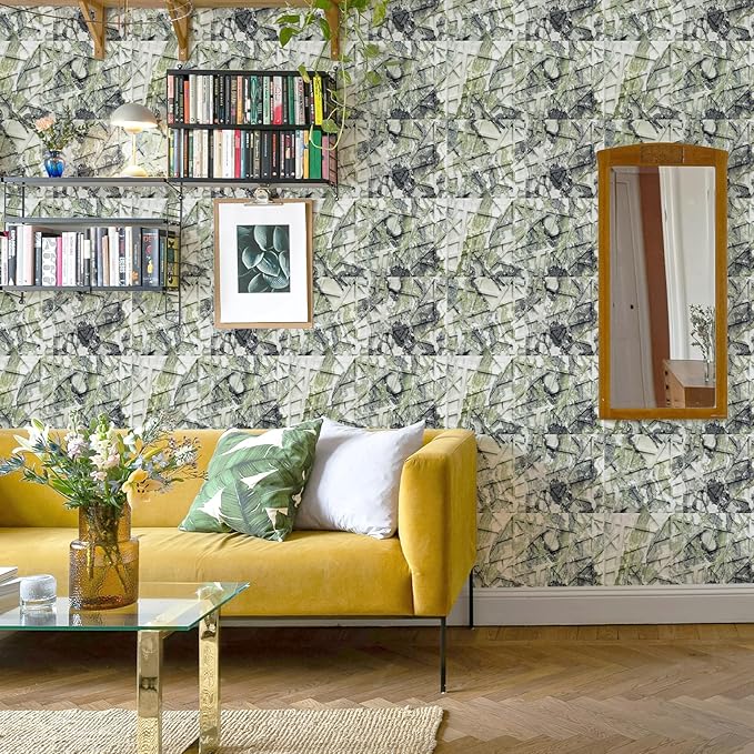 33 Pack 3D Wall Panels for Interior Wall Decor, 12''x12'' Ice Green Marble Effect Accent Textured Wall Panels, Wall Covering Panles for Living Room, Gaming Room, TV Background, Cover 32 Sq.Ft