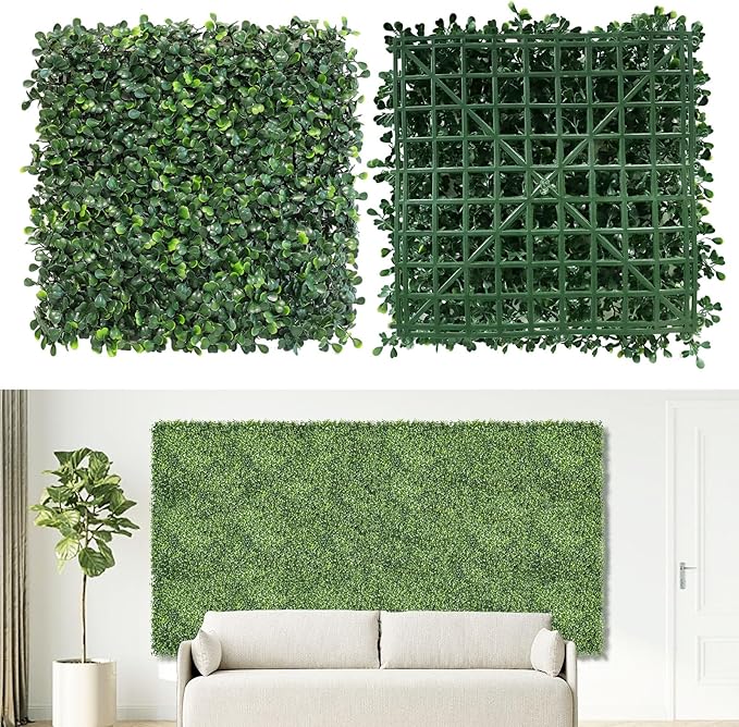 Artificial Grass Wall Panels Backdrop,10"x 10"(12Pcs) Faux Boxwood Panels for Outdoor Indoor Green Wall Decor,Party Wedding Garden Fence Decorations
