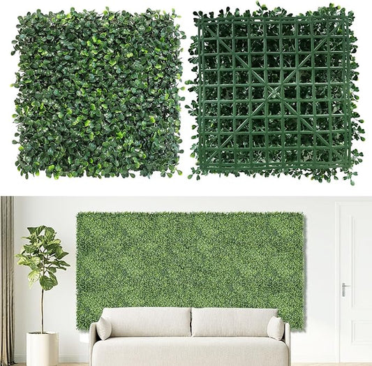 Artificial Grass Wall Panels Backdrop,10"x 10"(12Pcs) Faux Boxwood Panels for Outdoor Indoor Green Wall Decor,Party Wedding Garden Fence Decorations