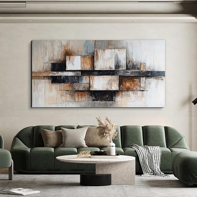 Abstract Geometric Canvas Wall Art For Living Room Art Wall Decor Modern Abstract Geometric Beige And Black Wall Art Decorations Canvas Wall Art Prints For Bedroom And Office Wall Decor 20 X 40 Inch