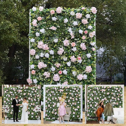 Artificial Luxury‌ Flower Wall Panels, Gorgeous 3D Silk Floral Backdrop for Wedding, Baby Show, Party and Home Decor, Quick Assembly/Storage, Eco ＆ Pet Friendly, 2 pcs, Each Panel 2 * 8 ft.