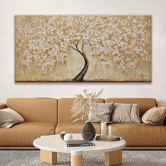 Large Botanical Wall Art For Living Room Gold Tree Floral Canvas Art Wall Decor Print Abstract Wall Decor Picture Gold Tree Of Life Abstract Art Picture For Bedroom Hotel Office Home Artwork 29"X 58"