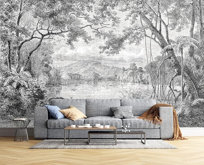 Black and White Tropical Rainforest Wall Mural Wallpaper for Bedroom 103" x 69"