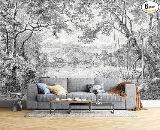 Black and White Tropical Rainforest Wall Mural Wallpaper for Bedroom 137" x 100"