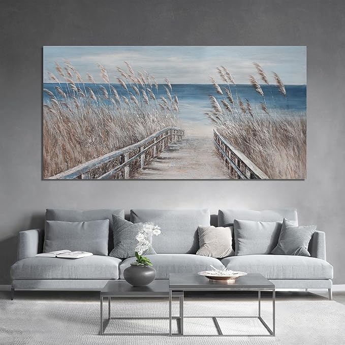 Canvas Wall Art Decor Oversize Modern Wall Art Decorations Artwork for Walls Large Blue Beach Coastal Textured Wall Art Prints Pictures Wall Decor Wall Art 39" X 78" For Walls Home Office Decor