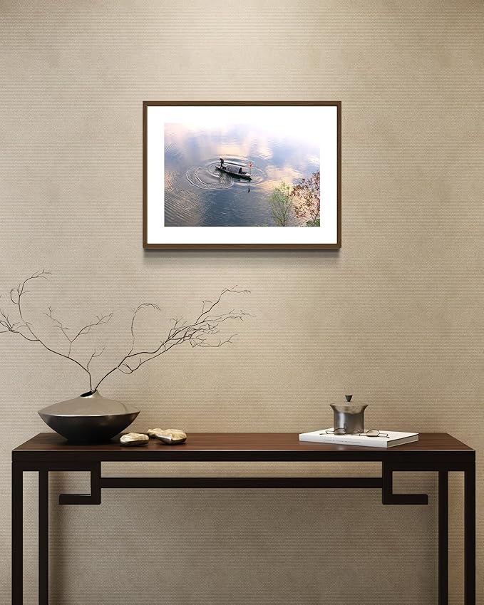 Oriental Beauty: Stunning Feng Shui Landscape Wall Art Prints for Home Decor in 3 Sizes (Silent Waters: Traditional Boatman at Dawn, 12" x 18")